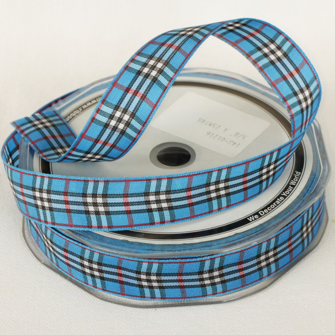 The Ribbon People Plaid Blue- Burry -Woven Taffeta Printed Craft Ribbon 0.62 “x 27 Yards